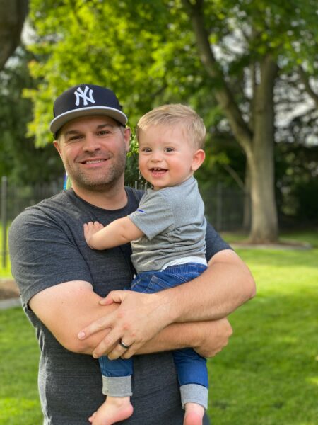 ty outside with baby