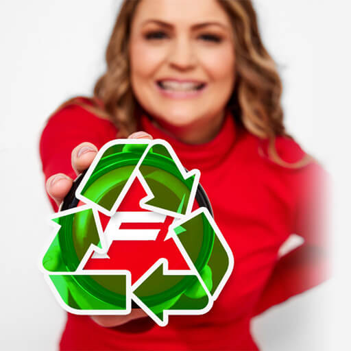Fishers-blog-recycling-faqs-woman-holding-recycling-logo