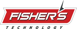 Fishers logo with red text on gray background