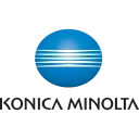 Konica Minolta logo with blue sphere and white lines