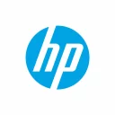 HP logo in blue on white background